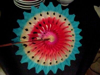 Vintage Marked Occupied Japan Pinwheel Paper Folding Hand Fan Very Good Colorful